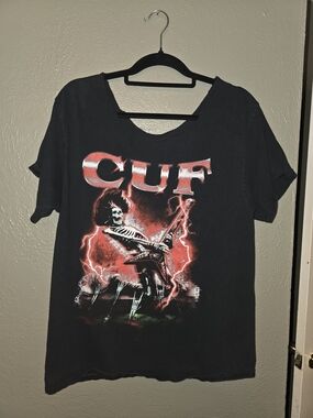 Vintage CUF Rock Band Graphic Top – Skeleton Guitarist Cutneck Tee